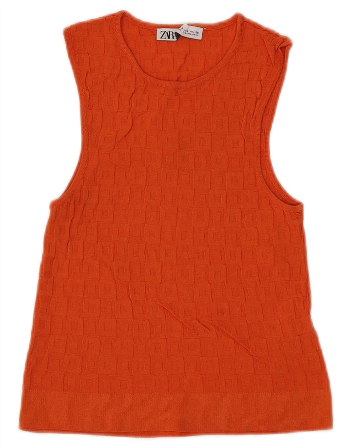 Zara Womens Crop Vest Top UK 8 Pequeno Laranja Viscose