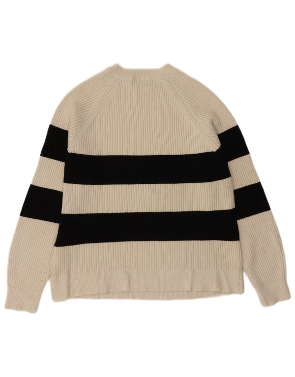 Suéter feminino Marks & Spencer com gola redonda UK 18 XL listrado branco