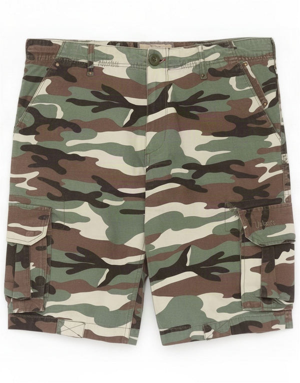 Univers Mens Cargo Shorts IT 50 Grande W34 Algodão camuflado verde