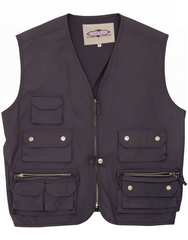 Vintage Mens Utility Gilet UK 40 Grande Poliéster Cinza