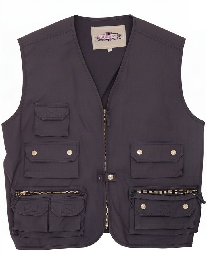 Vintage Mens Utility Gilet UK 40 Grande Poliéster Cinza
