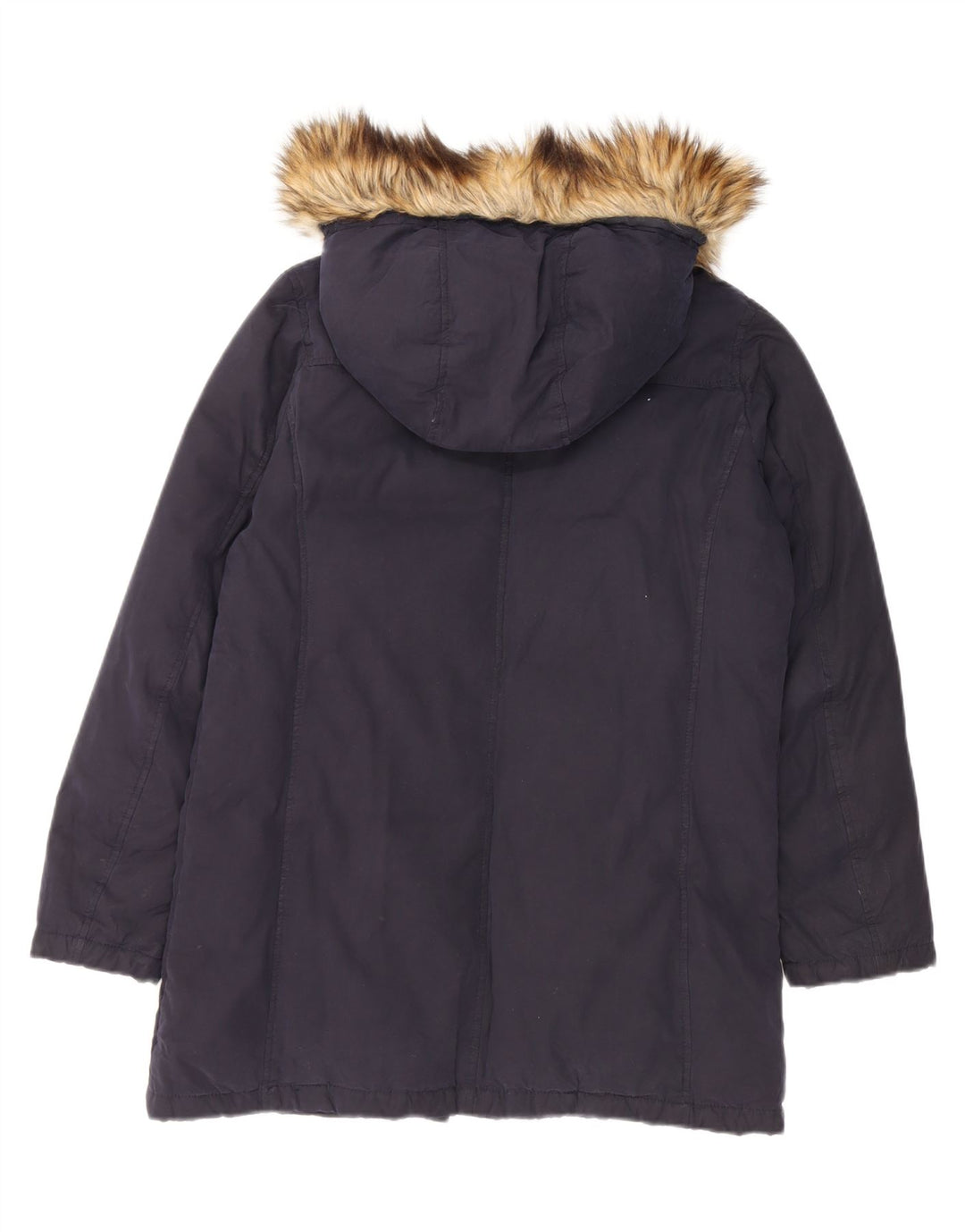 Casaco feminino acolchoado com capuz e capuz Benetton UK 8 pequeno azul marinho