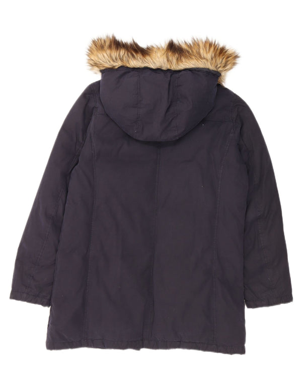 Casaco feminino acolchoado com capuz e capuz Benetton UK 8 pequeno azul marinho