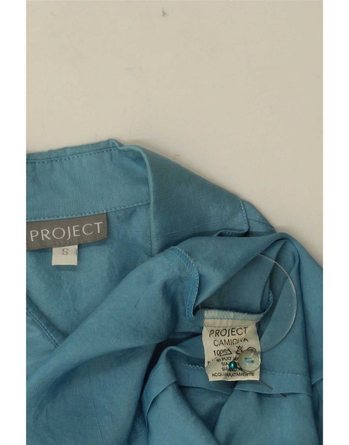 Blusa feminina sem mangas Project UK 10 seda azul pequena