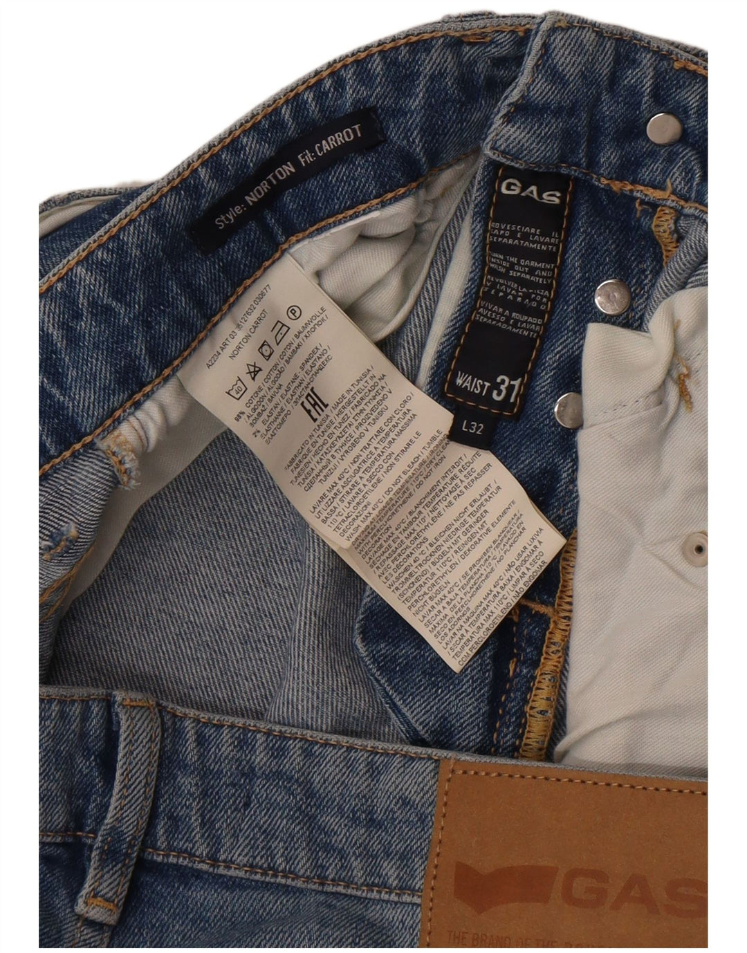 Gas Mens Norton Carrot Distressed Slim Jeans W31 L32 Azul Algodão