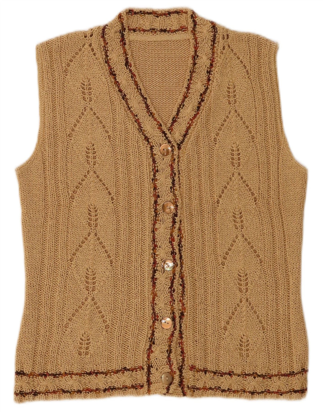 Suéter cardigã feminino vintage sem mangas Reino Unido 12 marrom médio