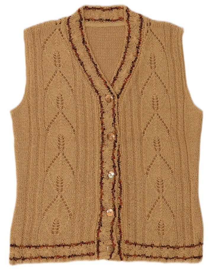 Suéter cardigã feminino vintage sem mangas Reino Unido 12 marrom médio