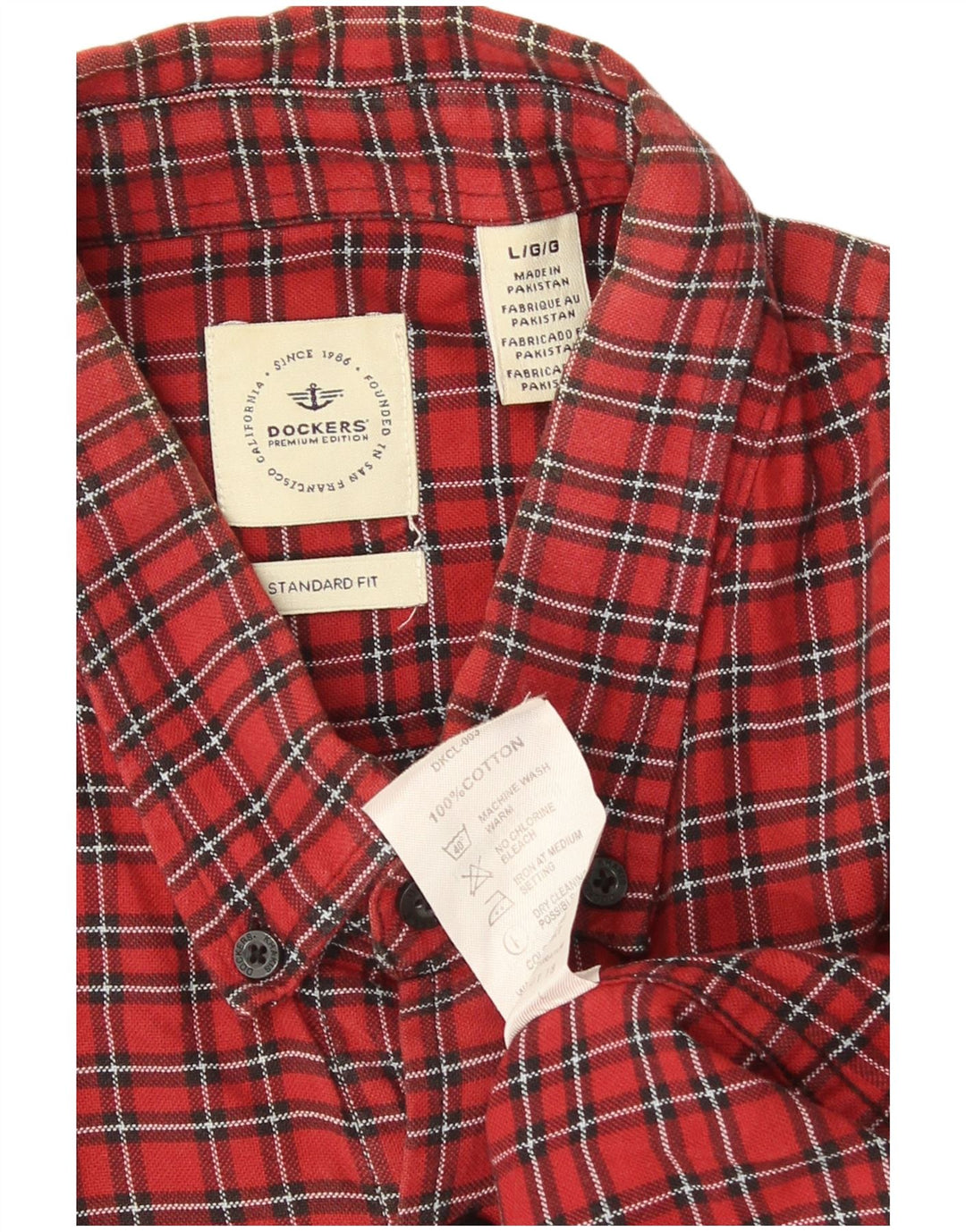 Camisa masculina de flanela Dockers Standard Fit grande algodão xadrez vermelho