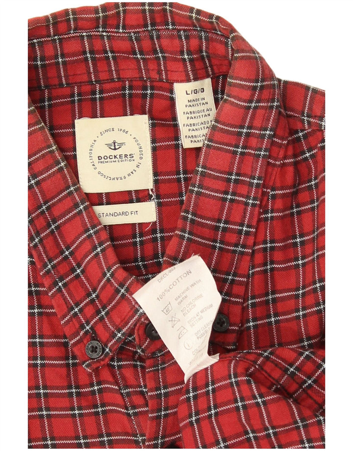 Camisa masculina de flanela Dockers Standard Fit grande algodão xadrez vermelho