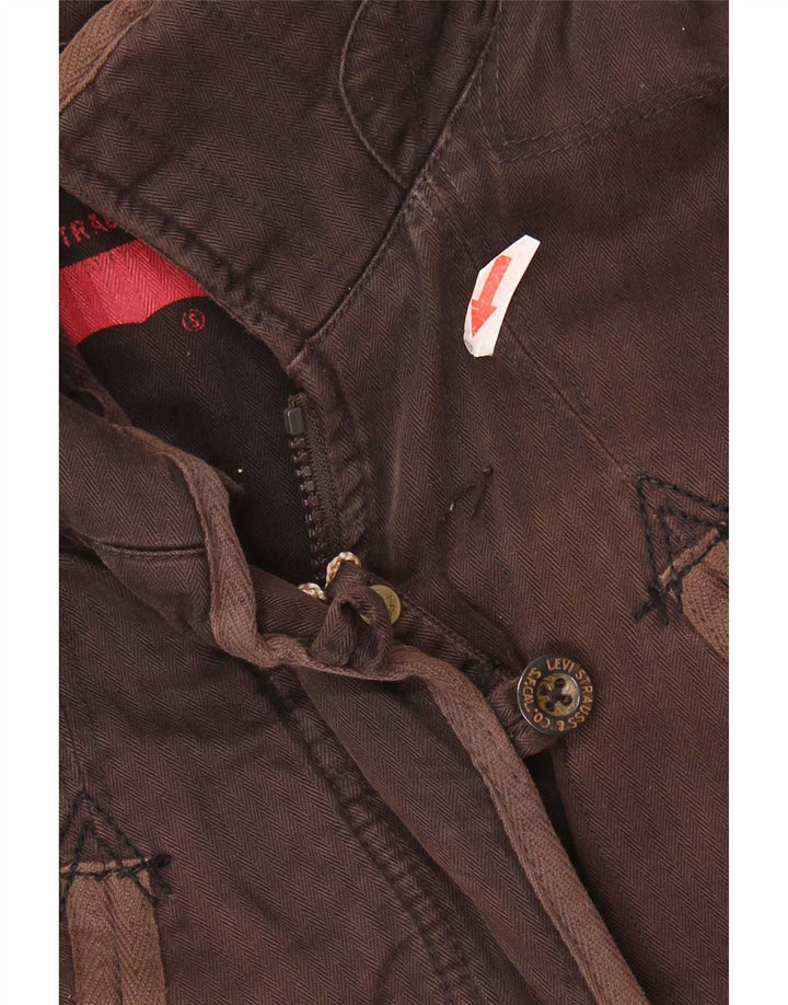 Jaqueta corta-vento feminina Levi's UK 10 pequena espinha de peixe marrom
