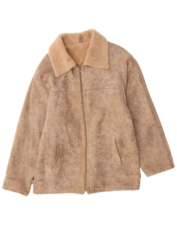 Vintage Mens Shearling Jacket UK 42 XL Bege Flecked