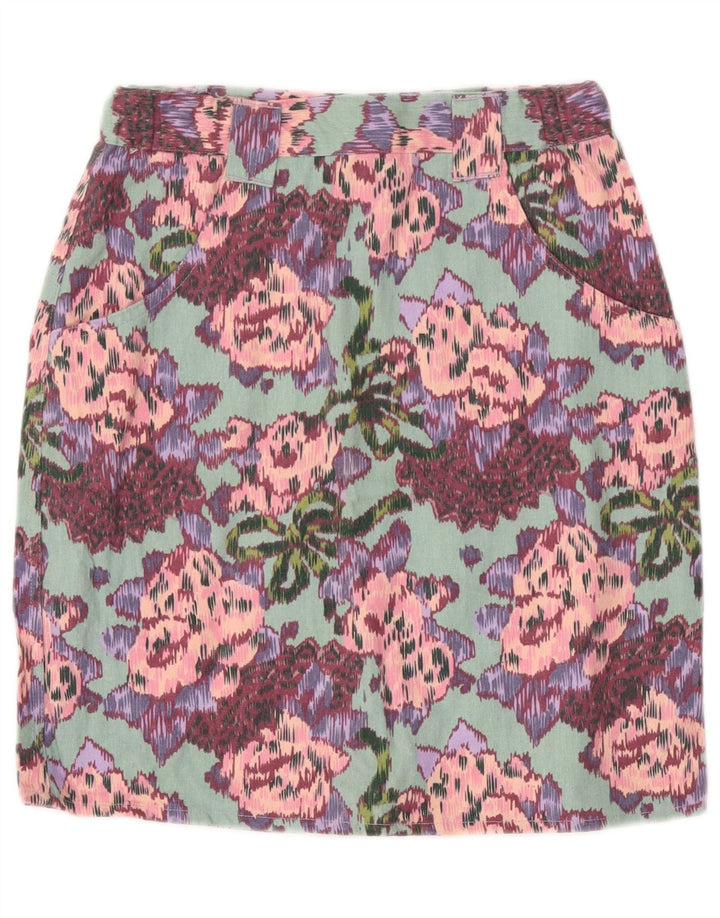 Saia lápis feminina VINTAGE W26 pequena floral turquesa