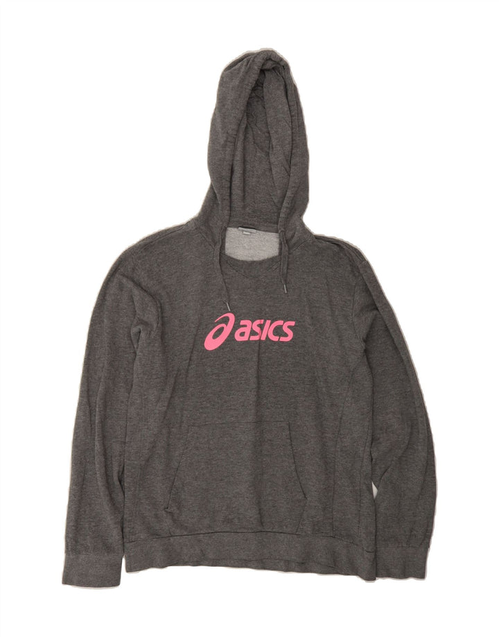 ASICS Womens Graphic Hoodie Jumper UK 14 Large Grey Cotton Vintage Asics and Second-Hand Asics from Messina Hembry 