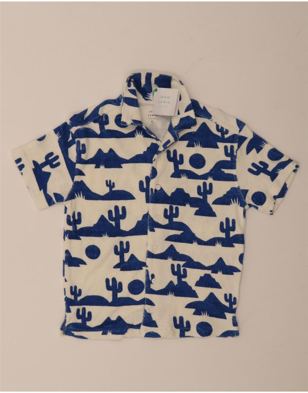 Camisa masculina de manga curta com padrão abstrato John Lewis 7-8 anos algodão branco