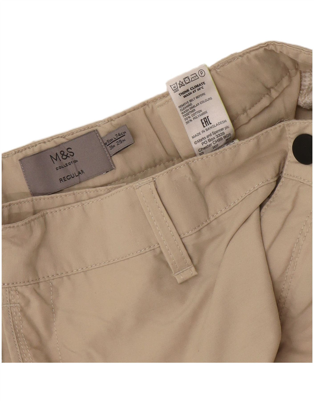 Calça cargo reta masculina Marks & Spencer W36 L29 algodão bege