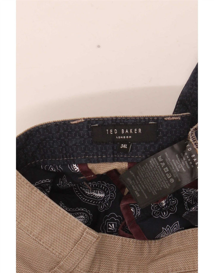 Calça masculina reta Ted Baker W34 L32 algodão bege