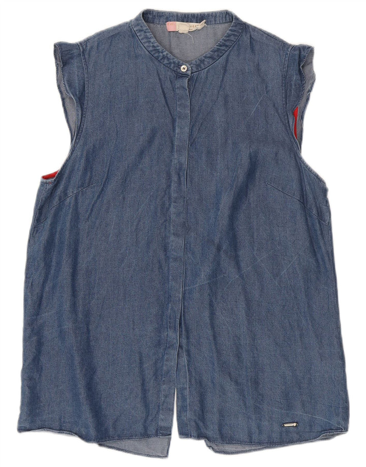 Camisa jeans feminina Ted Baker, corte solto, sem mangas, tamanho 2, pequeno, azul, Lyocell