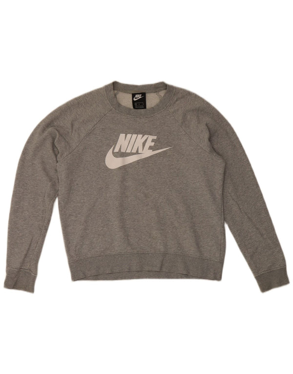Nike feminino gráfico moletom jumper UK 14 médio cinza algodão