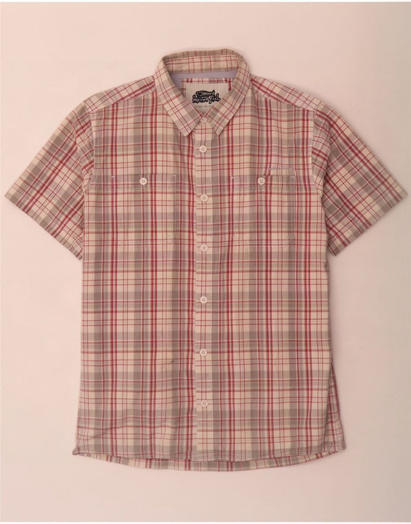 Camisa masculina de manga curta Weird Fish, grande algodão xadrez multicolorido