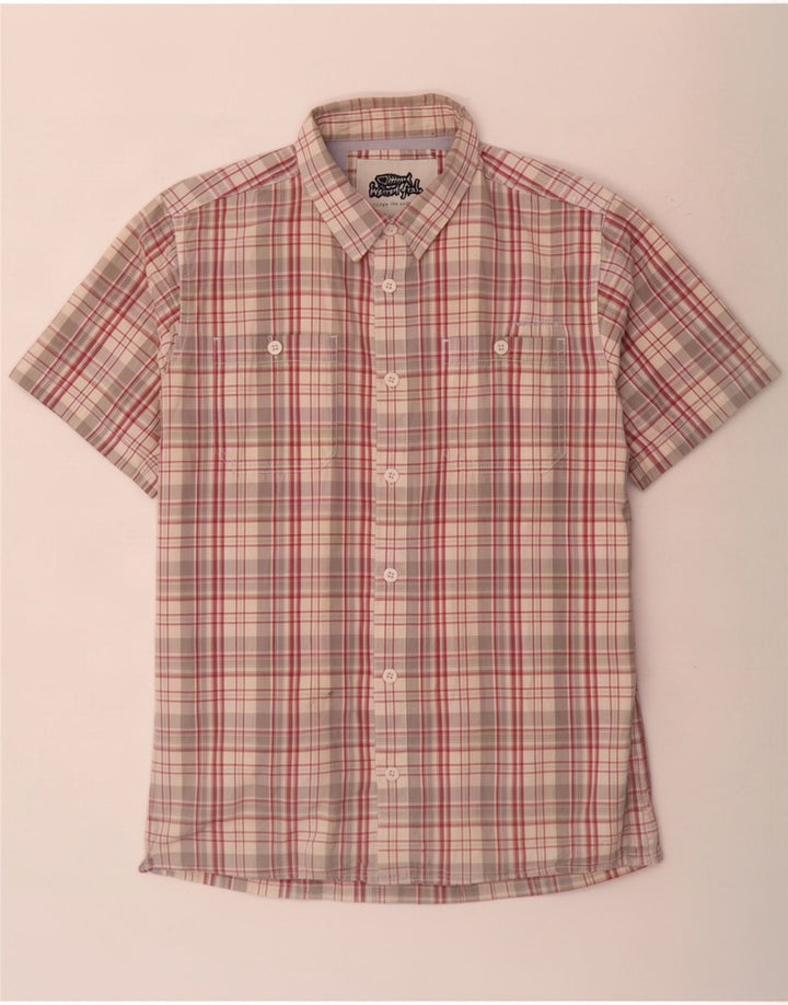 Camisa masculina de manga curta Weird Fish, grande algodão xadrez multicolorido