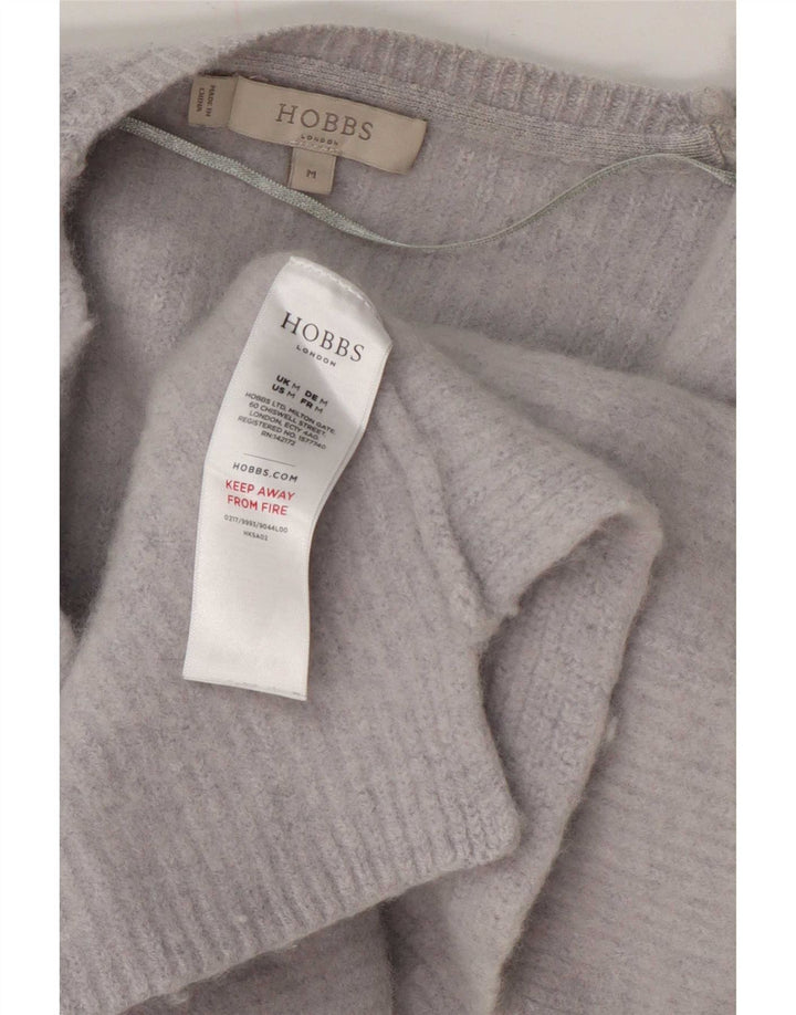Suéter feminino Hobbs com corte aberto e cardigan Reino Unido 12 lã azul médio