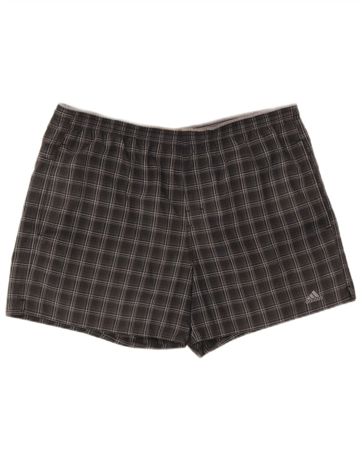 Shorts esportivos masculinos Adidas grande poliéster xadrez cinza