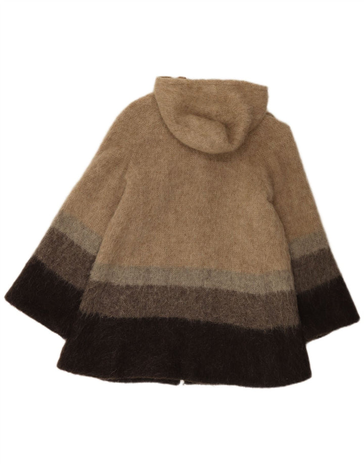 Sobretudo feminino Alafoss Icewool com capuz Reino Unido 14 bloco colorido bege médio