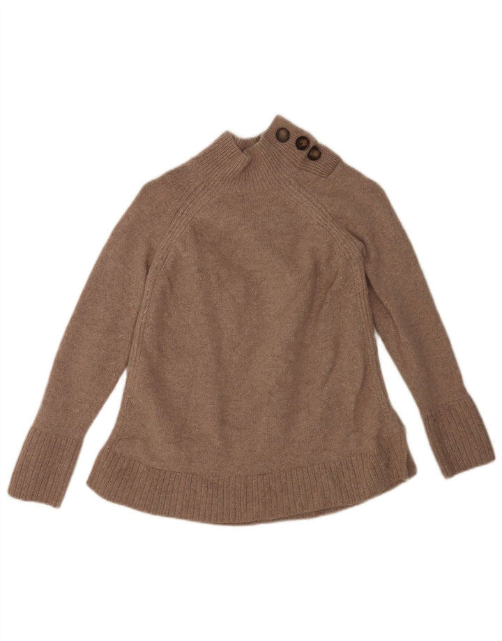 Suéter feminino Crew Clothing com gola redonda e botão Reino Unido 10 lã de cordeiro pequena bege