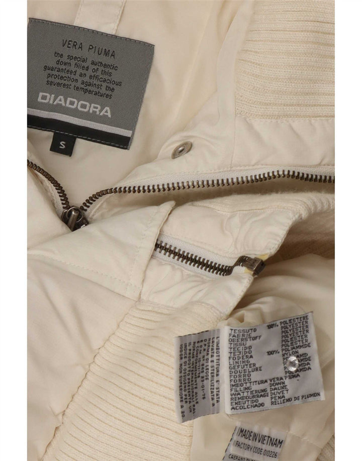 Jaqueta feminina com capuz bomber acolchoada Diadora UK 10 poliéster branco pequeno