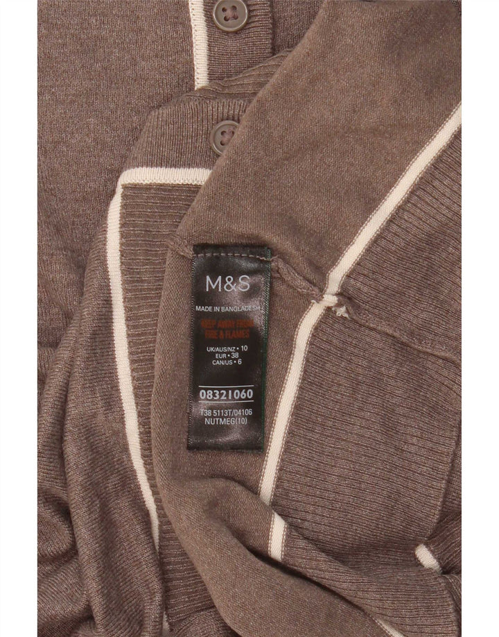 Suéter cardigã feminino Marks & Spencer UK 10 pequeno marrom viscose