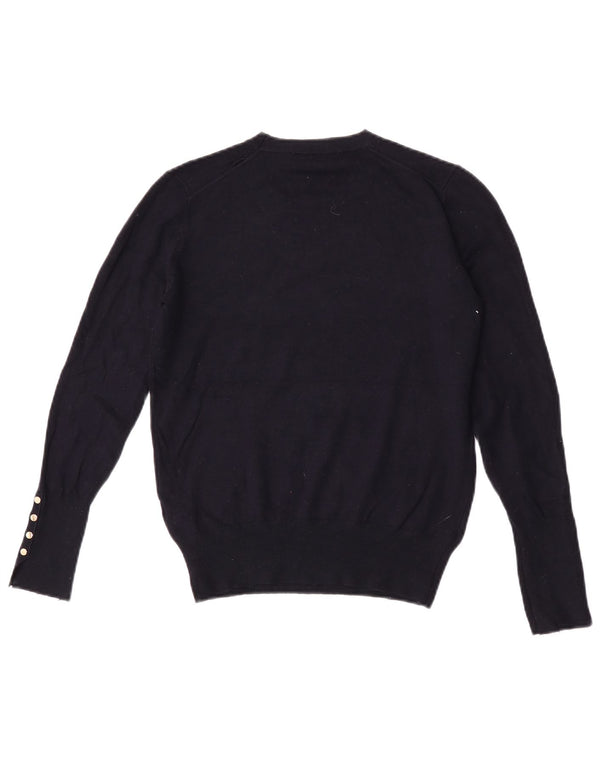 Suéter feminino Zara com gola redonda e viscose azul marinho médio UK 12