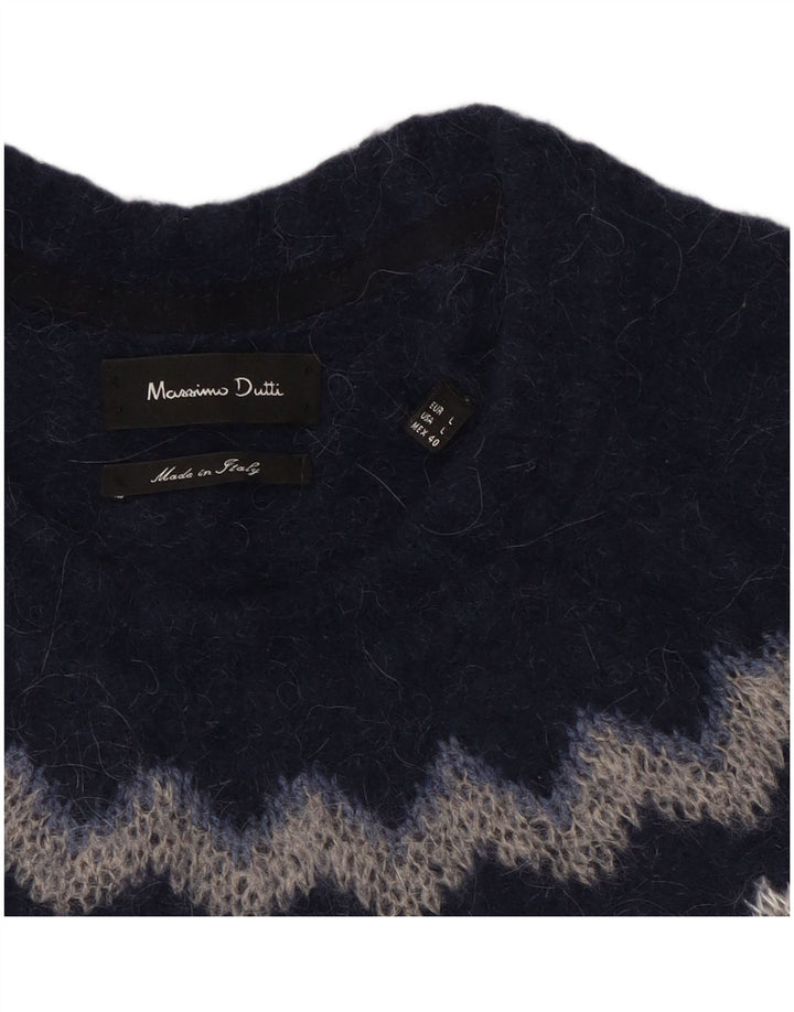 Suéter feminino Massimo Dutti com gola redonda Reino Unido 16 grande azul marinho