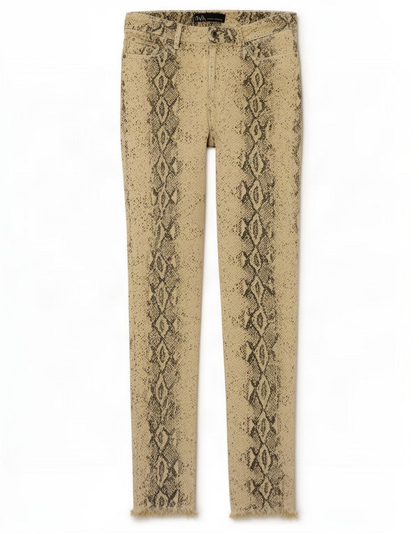 Zara Calça feminina skinny casual UE 38 pequena W28 L26 verde estampa animal