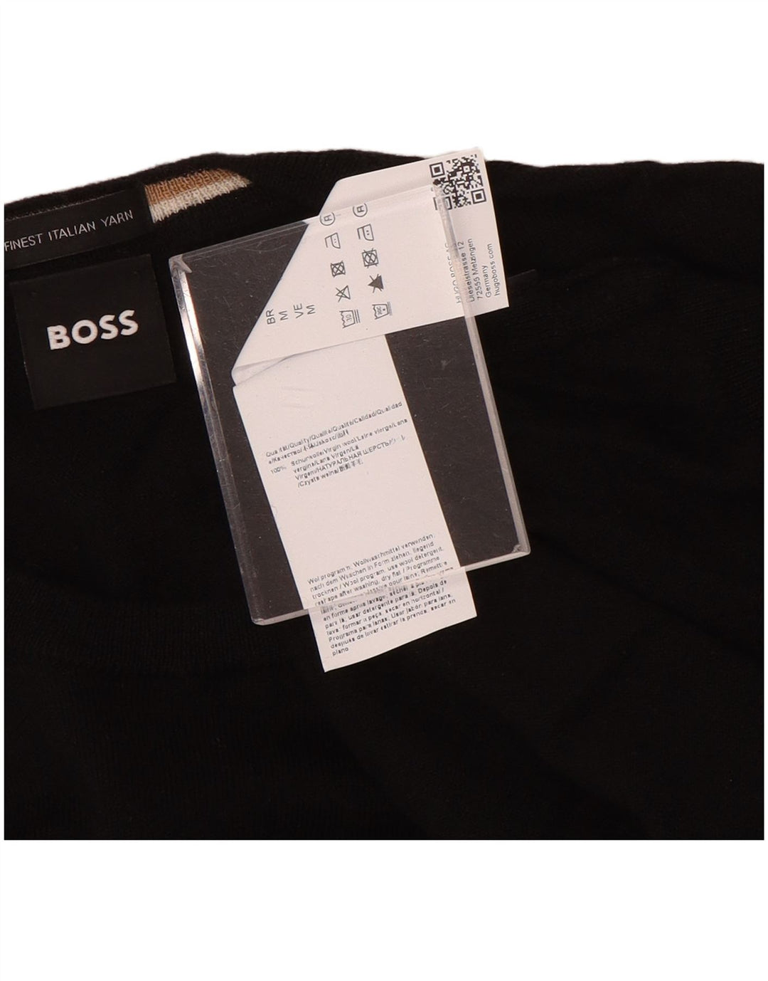 Suéter masculino Hugo Boss com gola redonda, lã preta média