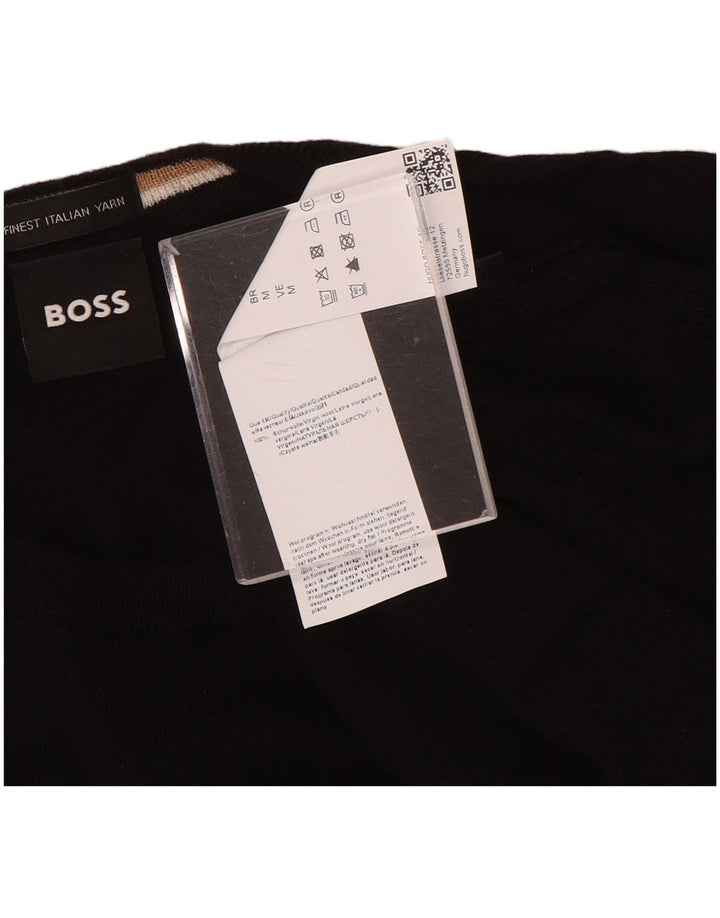 Suéter masculino Hugo Boss com gola redonda, lã preta média