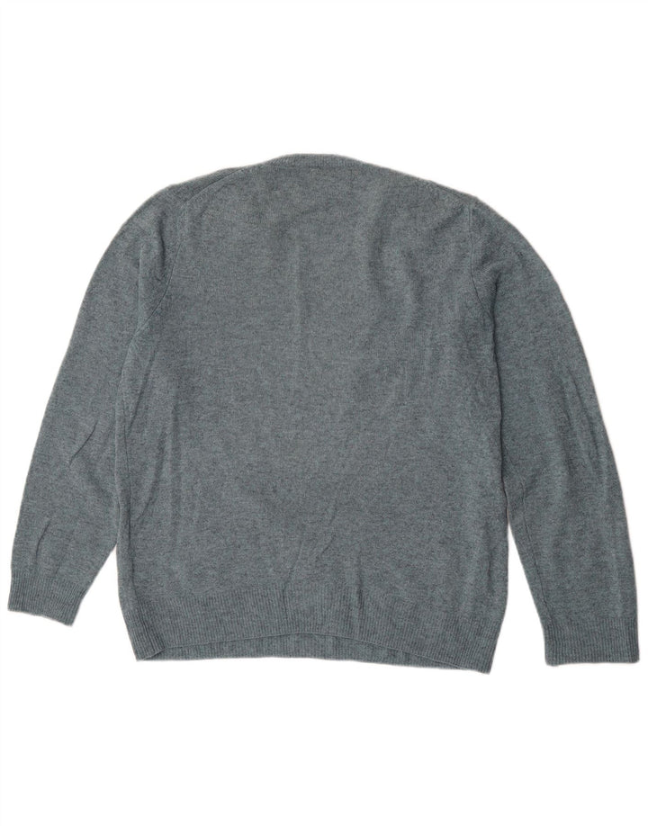 Suéter masculino Marks & Spencer com decote em V grande lã de carneiro azul