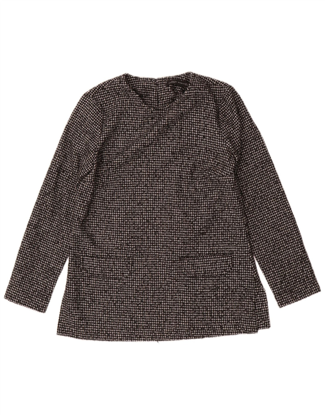 Zara blusa feminina manga comprida top UK 10 pequeno cinza houndstooth acrílico