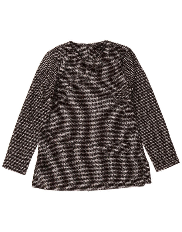 Zara blusa feminina manga comprida top UK 10 pequeno cinza houndstooth acrílico