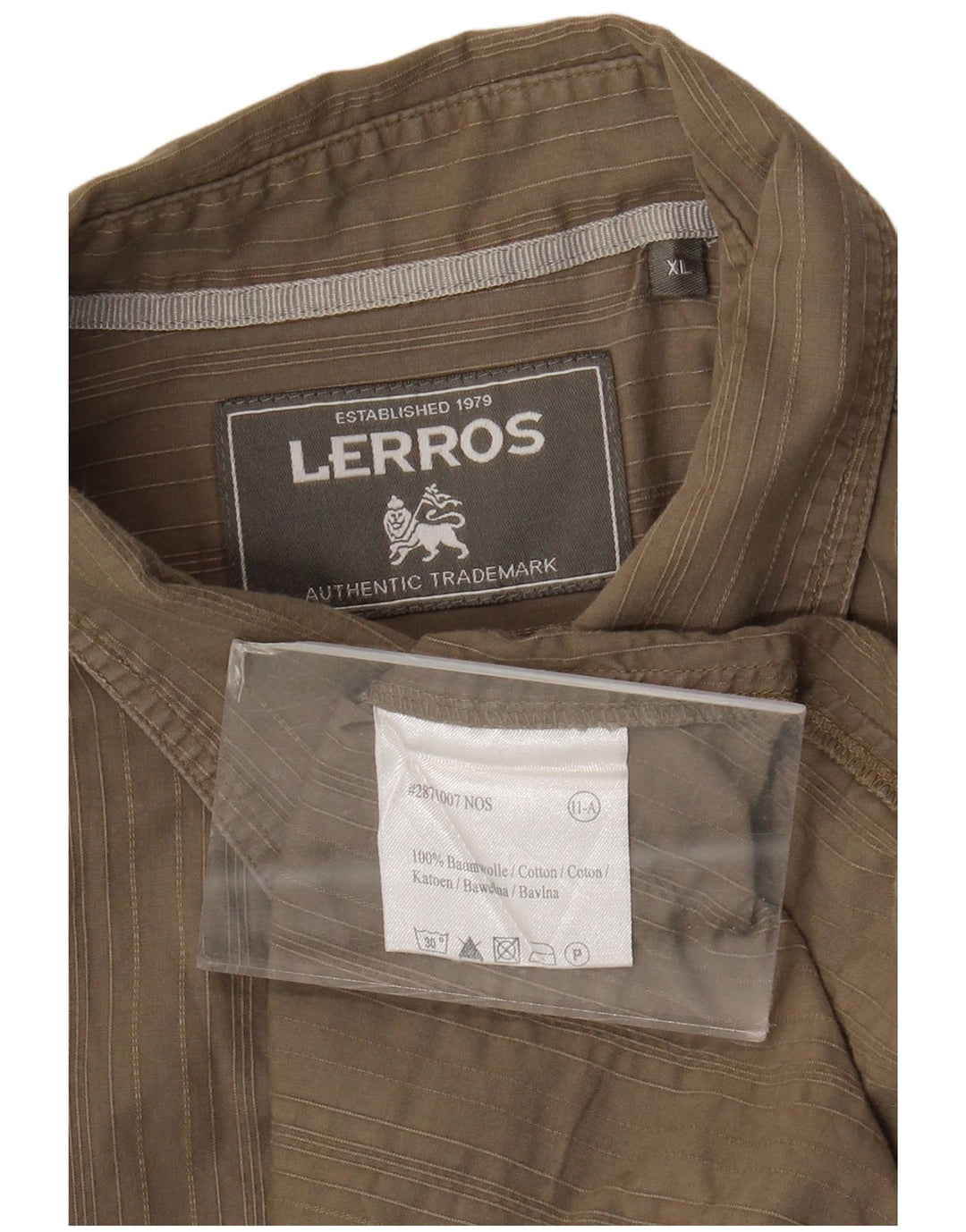 Camisa masculina Lerros XL listrada cáqui de algodão