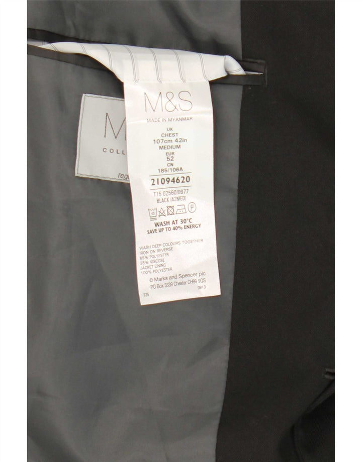Jaqueta blazer masculina de 2 botões Marks & Spencer Reino Unido 42 grande poliéster preto