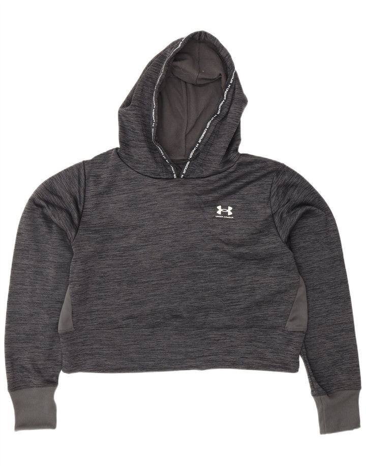 UNDER ARMOUR Suéter feminino com capuz e colheita UK 14 Poliéster manchado cinza médio