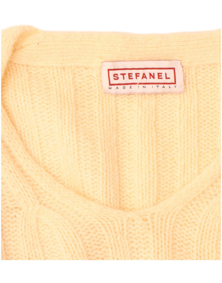 Suéter feminino Stefanel com decote em V Reino Unido 14 grande amarelo