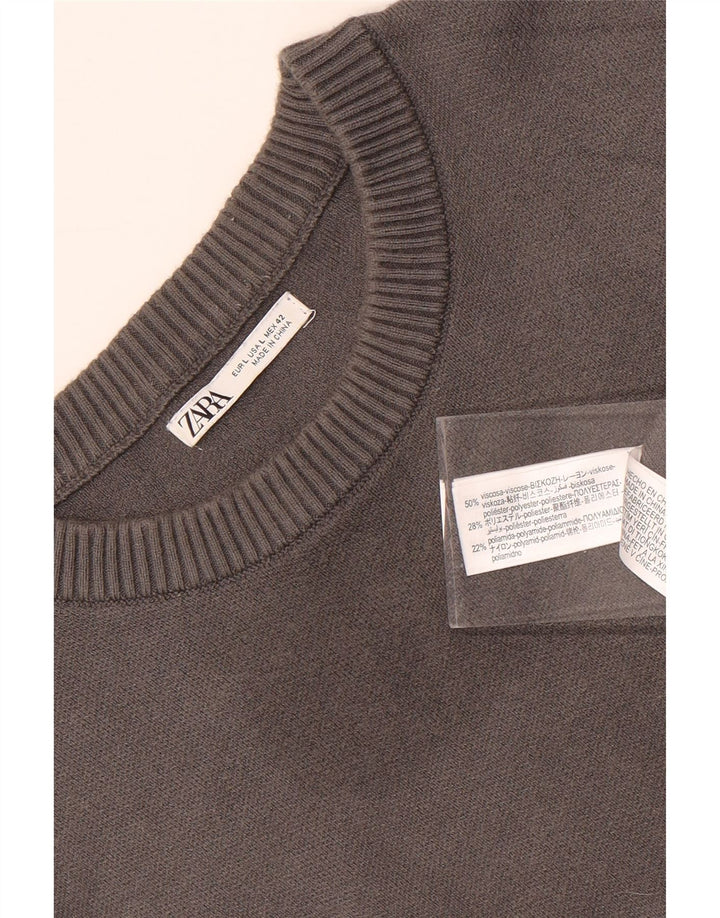 Suéter masculino ZARA com gola redonda, grande viscose cinza