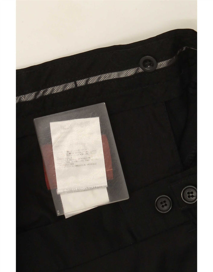 Calça masculina de terno reto Marks & Spencer W34 L31 lã preta