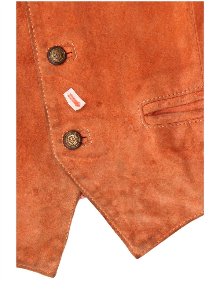 Colete masculino vintage de camurça pequeno couro marrom