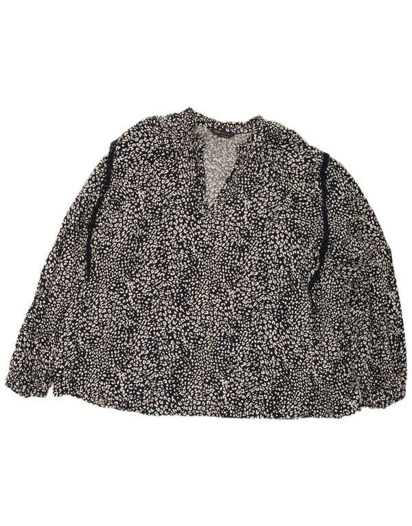 Blusa feminina de manga comprida Marks & Spencer UK 22 3XL preta com estampa animal