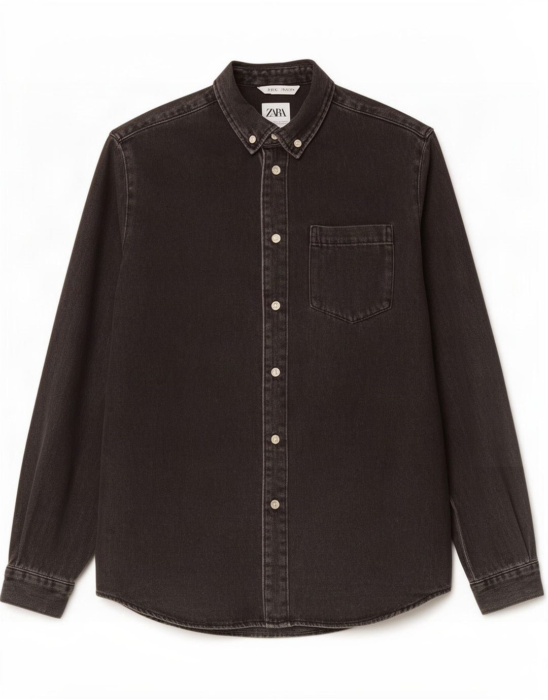 Zara Camisa jeans masculina pequena de algodão preto