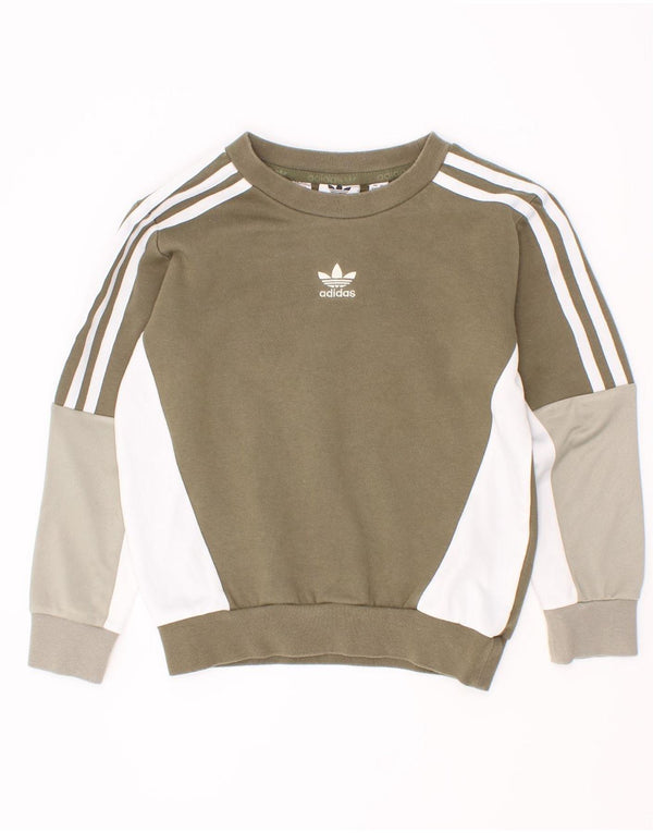 Adidas Meninos Suéter Jumper 5-6 Anos Cáqui Colorblock Algodão