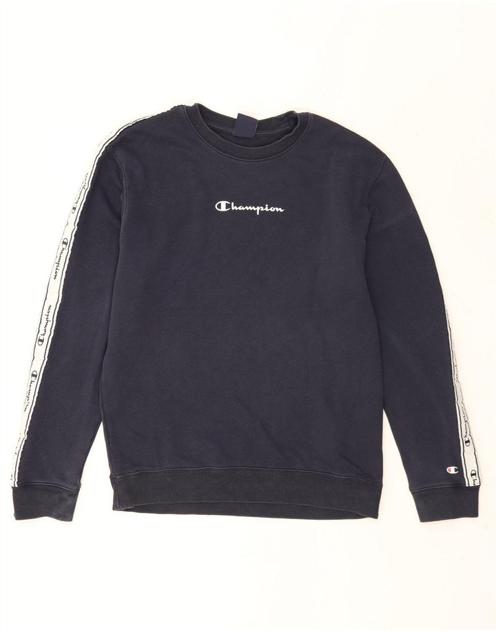 Champion moletom gráfico masculino jumper médio azul marinho algodão colorblock