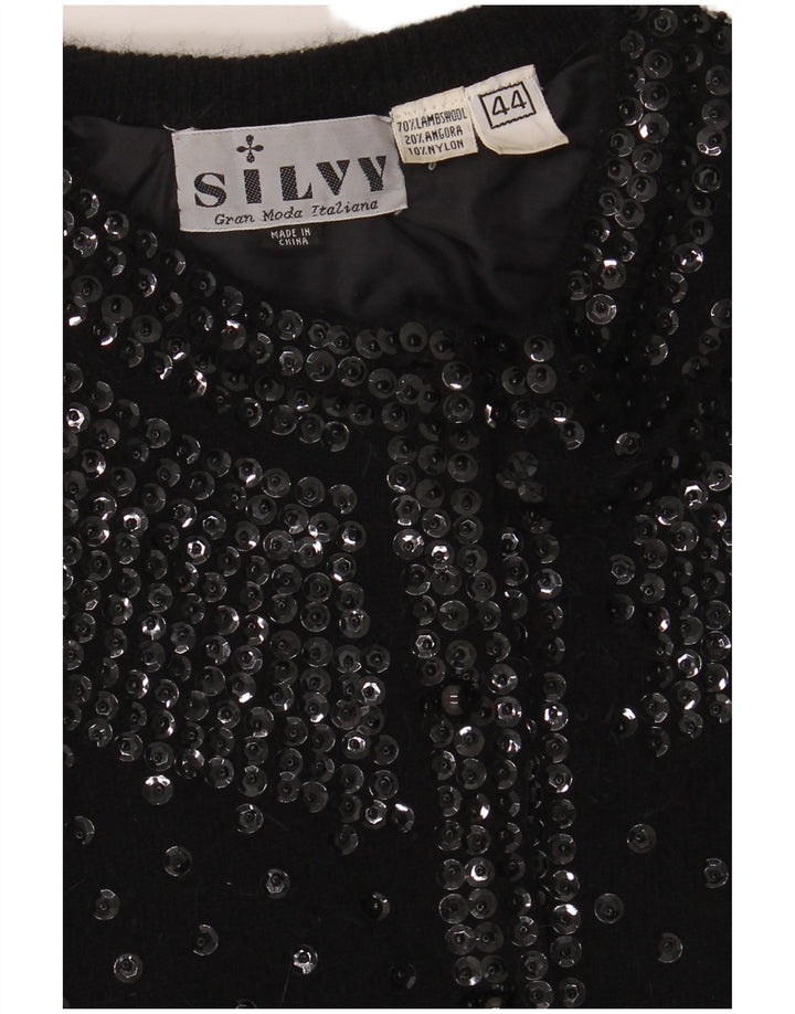 Suéter cardigã feminino Silvy IT 44 lã de cordeiro preta média